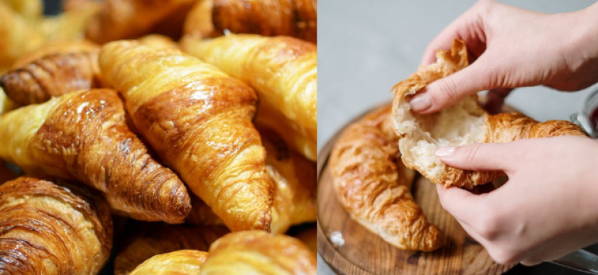 O croissant é um clássico pão francês conhecido em todo o mundo pelo seu formato característico em meia-lua e textura delicada.